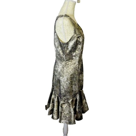 Natori Metallic Jacquard Dress Size 8 | Silver Gold Sleeveless Cocktail Party - Picture 2 of 10